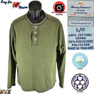 Tommy Bahama JEANS L Curry Leaf Heather Modern Fit Quick Draw Henley T-Shirt